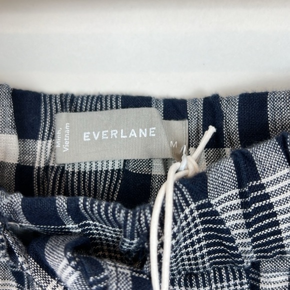 NWT Everlane The Linen Pull On Barrel Pants Navy Plaid Tie Front M High Waist - Picture 10 of 12